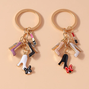 Fashion Keychain Zinc Alloy Enamel High Heel Shoe Lipstick Bow Charms Rhinestone Trendy Bag Pendant For Women Girls
