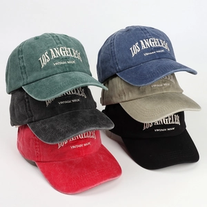 Vintage Washed Cotton Baseball Cap Distressed Los Angeles Embroidered Adjustable Metal Buckle Retro Casual Sun Hat