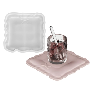 Square wavy edge silicone mold for DIY coasters and resin ornaments with pink finished product