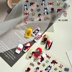 Cool street style nail art stickers M-1199 featuring graffiti cats and bold typography