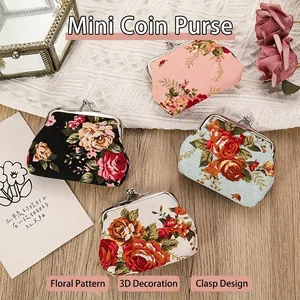 Mini floral coin purses with metal clasps in four vintage rose patterns and colors