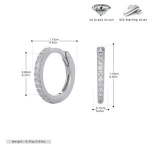 Detailed technical diagram of S925 sterling silver hoop earrings with clear dimensions