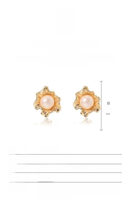 Detail showing 1.5cm natural freshwater pearl earrings with 18k gold plated silver base