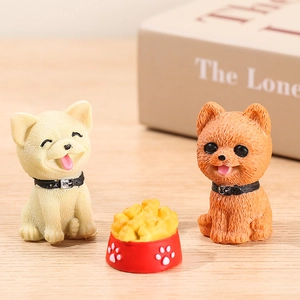 Three-piece resin puppy figurines set with beige and brown dogs for garden landscaping