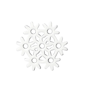 Detailed view of a silver snowflake pendant charm with a polished metallic finish