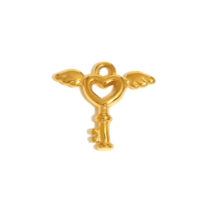Minimalist 18K gold plated stainless steel angel key pendant with heart wings