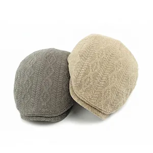Classic knitted flat caps in grey and beige with retro textured woven fabric for autumn
