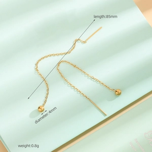 Elegant 85mm stainless steel pull-through earrings featuring a minimalist 4mm ball pendant