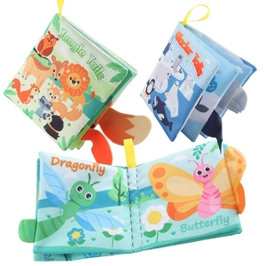 Educational soft baby cloth books with 3D animal tails for sensory learning and play