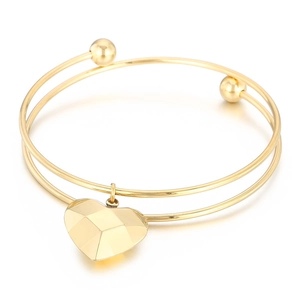 Fashionable double-layer gold stainless steel wire bracelet with a heart pendant