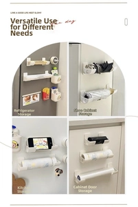 Multipurpose adhesive storage racks for refrigerator walls and kitchen cabinets in white