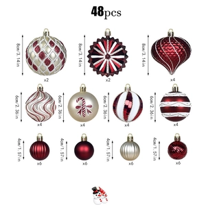 Detailed grid layout of 48 mixed Christmas balls in red, gold and white colors