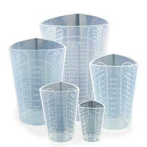 Five-piece silicone measuring cup set with clear scales and multi-unit markings