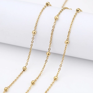 Golden 4mm stainless steel station chain necklace with minimalist beaded link design