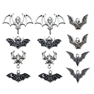 Set of 12 Halloween bat charms in silver and black enamel for DIY necklace bracelets