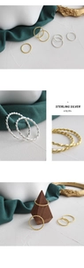 Detail of twisted rope textures on gold and silver S925 sterling silver rings