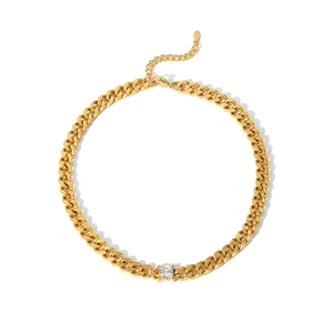 Close-up of 18K gold plated Cuban link necklace with square zircon and lobster clasp