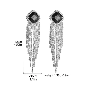 Detailed size specifications for crystal fringe earrings with dimensions and weight info