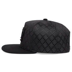 Vintage black snapback hat featuring 3D NY embroidery and textured camouflage pattern