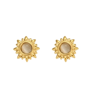 Elegante 18K vergoldete Sonnenblumen-Ohrstecker mit Katzenaugenstein für Damen