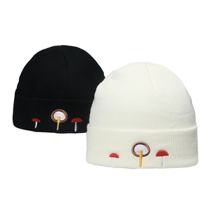 Berretto Beanie Ricamo Fungo Maglia Acrilico Caldo Inverno Risvolto Costine Per Moda Casual Outdoor