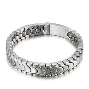 Men Stainless Steel Bracelet 316L Titanium Steel Frosted Brushed Interlocking Chain Punk Style Simple Jewelry
