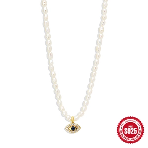 Rice Artificial Pearl Necklace 925 Sterling Silver Evil Eye Moon Star Snake Hamsa Pendant Zirconia Jewelry For Women