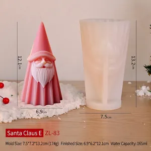 Macro-opname van Kerstman siliconen mal en roze kaars met afmetingen en fijne textuur