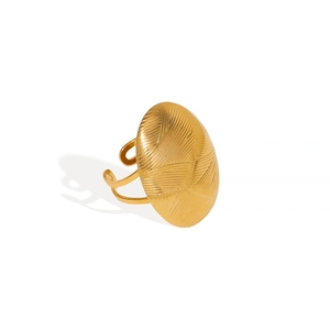 Anello aperto ovale in acciaio inossidabile dorato con design testurizzato stile minimalista