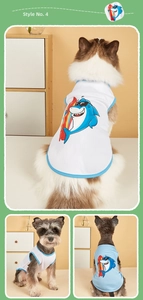 Detail of mesh pet cooling vest with cartoon shark print for cats and small dogs