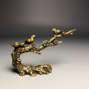 Support d'encens chinois en laiton avec oiseaux sur des branches fleuries décor