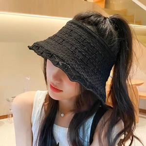 Cappello parasole pieghevole in maglia nera da donna con design aperto sopra e traforato