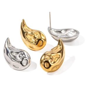 Chic 18K gold and silver water drop earrings with unique hammered texture for women