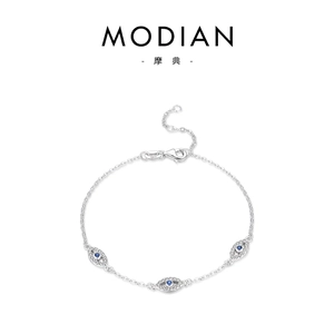 S925 sterling silver evil eye bracelet with blue stones and clear zircon crystals
