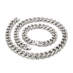 Men Hip Hop Cuban Link Necklace And Bracelet Titanium Steel Polished Rock Street Style Jewelry Gold Silver Black Metal Accessory