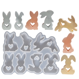 Rabbit Heart Silicone Mold Multi Cavity For DIY Aroma Candle Plaster Resin Desktop Ornament Easter Crafting Tool