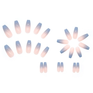 Faux ongles ballerine longs à dégradé bleu et rose avec finition brillante