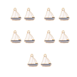 Detail of 10 gold-plated enamel sailboat charms for DIY jewelry and earrings