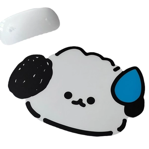 Cartoon animal cloud mouse pad in blue and white with wireless mouse demo