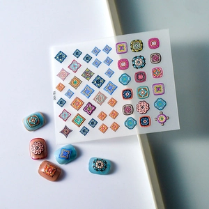 Stickers à ongles 5D bohèmes avec motifs géométriques colorés pour décoration d'ongles
