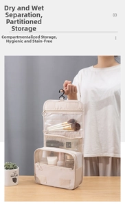 Hanging toiletry bag with waterproof fabric and multi-layer wet-dry separation pockets