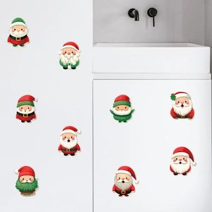 Christmas gnome wall stickers featuring red and green cartoon designs for home decoration