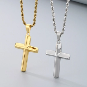 Polished gold and silver cross pendants on twist chains made of stainless steel