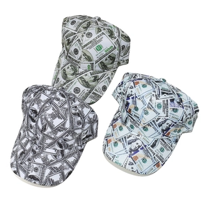 Three dollar bill print baseball caps in retro, monochrome and color canvas styles