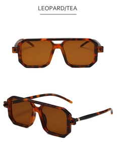 Detail of leopard print double bridge sunglasses with tea lenses and glossy frame