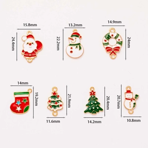 7Pcs Christmas alloy enamel charms set with Santa snowman and tree including dimensions