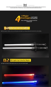 Detailed close-up of LED lightsaber dual set with luminous mechanical hilt design