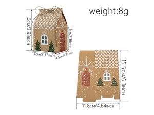 Detailed dimension guide for Christmas gingerbread house gift box made of kraft paper