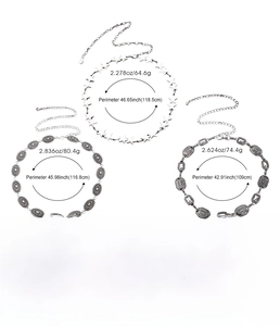Three-piece silver alloy waist chain set with star, oval, and geometric link patterns