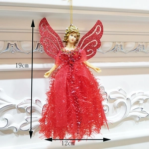 Detail view of 19cm red Christmas angel ornament with size markers on white wall